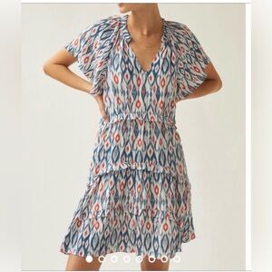 NWT Anthropologie Blue and Red Robin Tiered Dress
